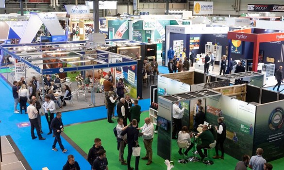Overhead shot of people milling around an expo event.